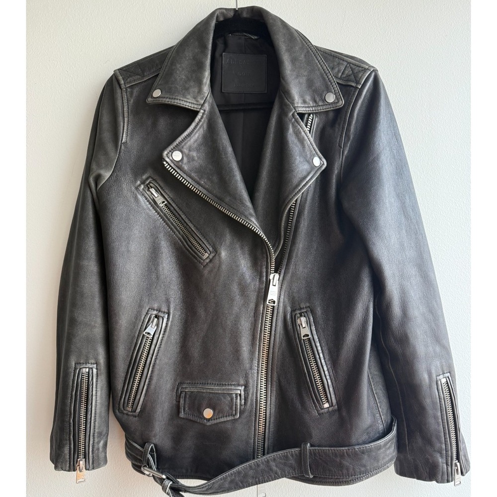 ALLSaints Women's Small Billie Relaxed Fit Mid Leather Biker Jacket $700 EUC - Picture 2 of 16